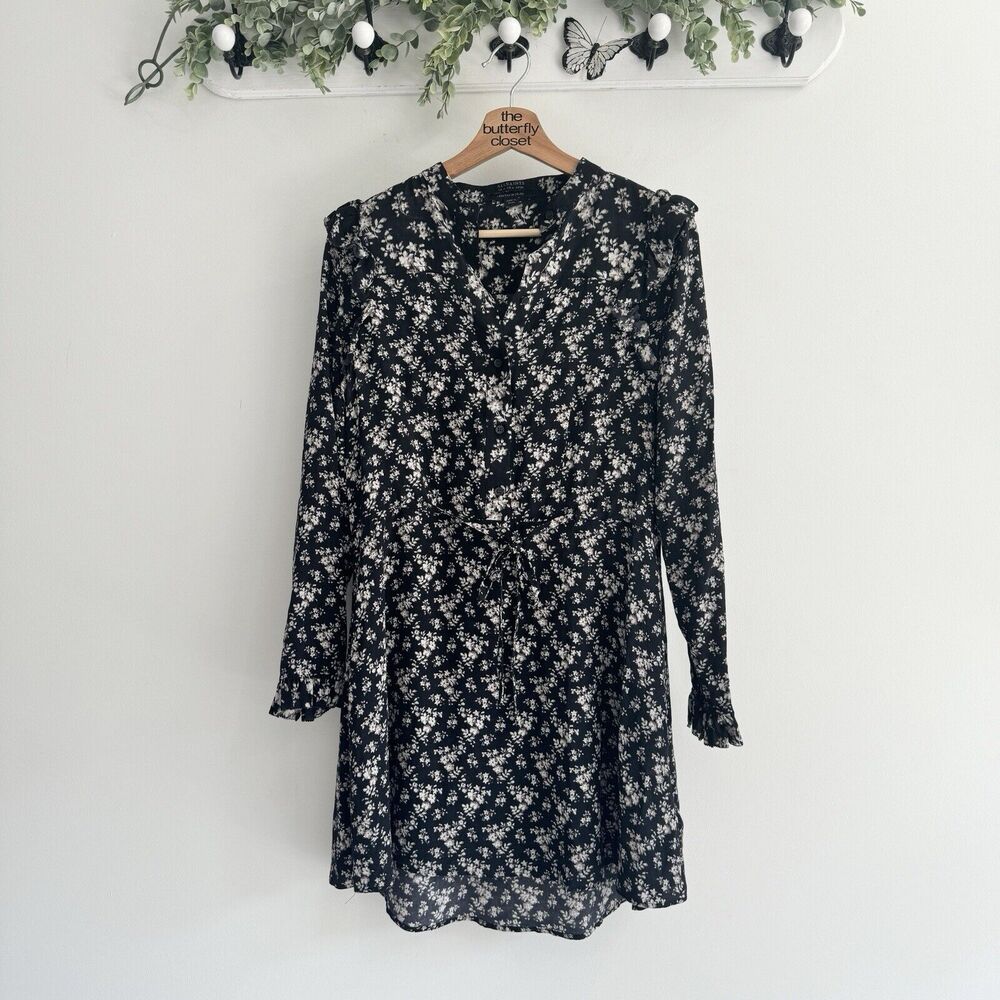 AllSaints Sora Nevin Silk Dress In Black Size 4